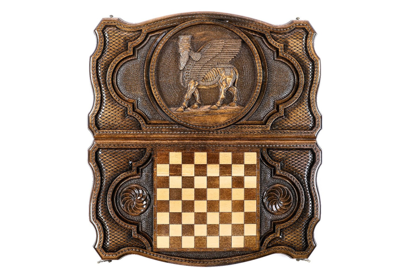 Assyrian Coat of Arms Wooden Backgammon Set: A Masterpiece of Heritage