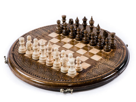 Circle Classic Wooden Chess Set, showcasing a unique round board design for an innovative twist on the traditional game.