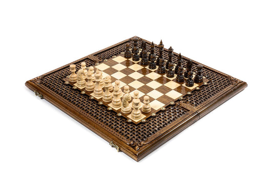 Premier luxury chess and backgammon set, handcrafted with bronze details for the ultimate gaming experience.