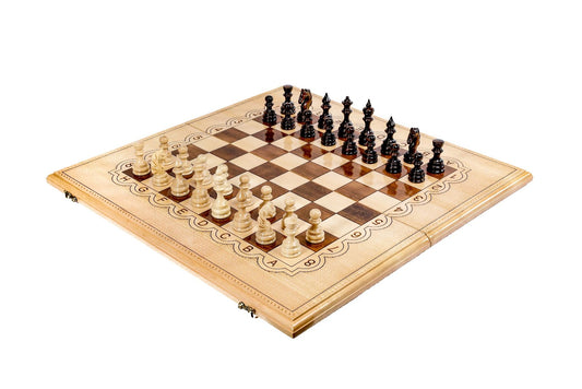 2-in-1 chess and backgammon set showcasing masterful craftsmanship for fans of strategic games.