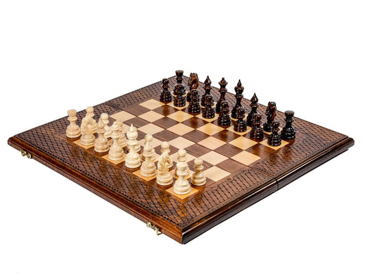 Handcrafted chess and backgammon set, showcasing the elegance of artisan craftsmanship in a dual-purpose game board.