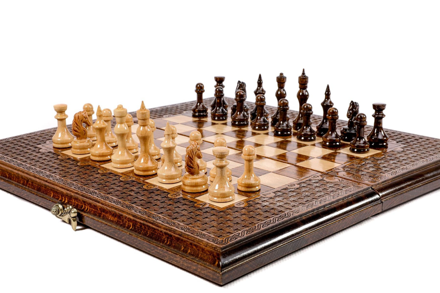 Dive into strategic gaming with a beautifully crafted set that combines chess and backgammon, handcrafted for a truly unique playing experience.