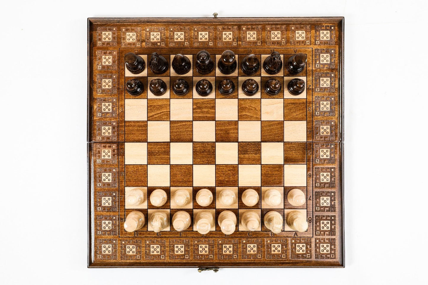 Celebrate the fusion of tradition and chess with a handcrafted set, offering a unique twist on the classic game with its intricate carpet designs.