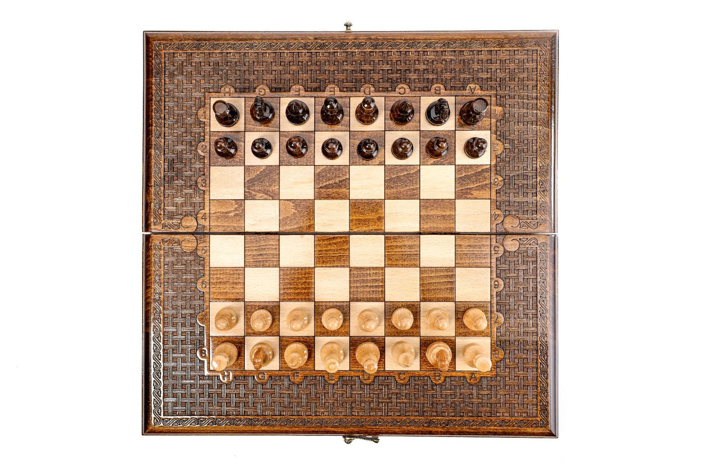 A testament to skilled artisanship, this unique set invites players to explore the strategic depths of chess and backgammon within a framework of unparalleled beauty.