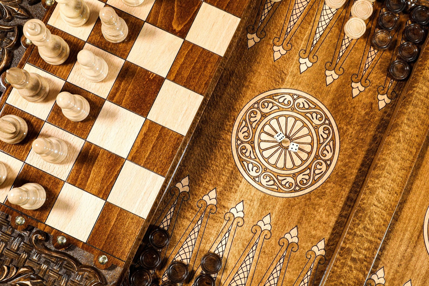 Opulent Dual-Play: Luxury Chess and Backgammon Table